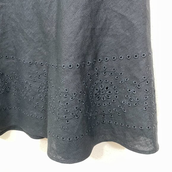 Rafaella 100% Linen Skirt Sz 12 Embroidered Eyelet A-Line Lined‎ Black Knee Long - Picture 5 of 5